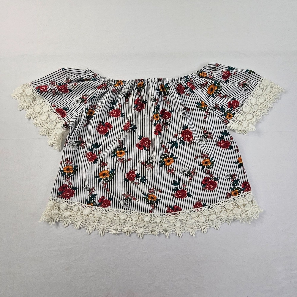 New Look XL Off Shoulder Floral Stripe Lace Trim Boho Peasant Top